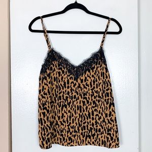 bp Leopard Print Black Lace Trim Tank Top